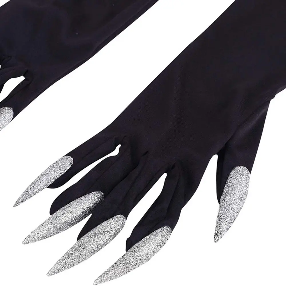 Party Black Silver Long Nails Ghost Claw Dress Up Gloves Fancy Props Mittens Witch Cosplay Costume Halloween Cosplay Gloves