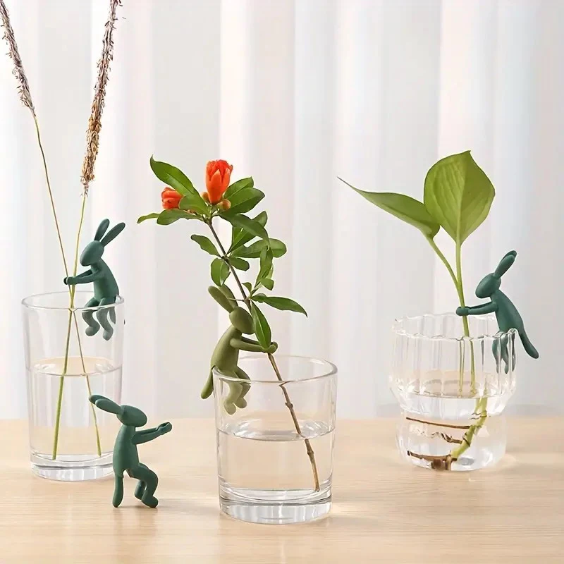 3pcs Cute Rabbit Monkey Plant Stakes Plant Support Stand Hydroponic Stabilizer Plastic Holders For Seedlings Stems And Cuttings
