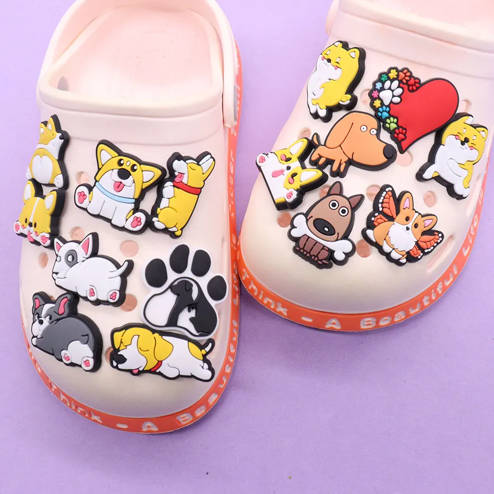 1-15pcs Animal Dogs Footprint PVC Shoe Charms Red Heart DIY Sandals Decorations for Boys Girls Birthday Gifts
