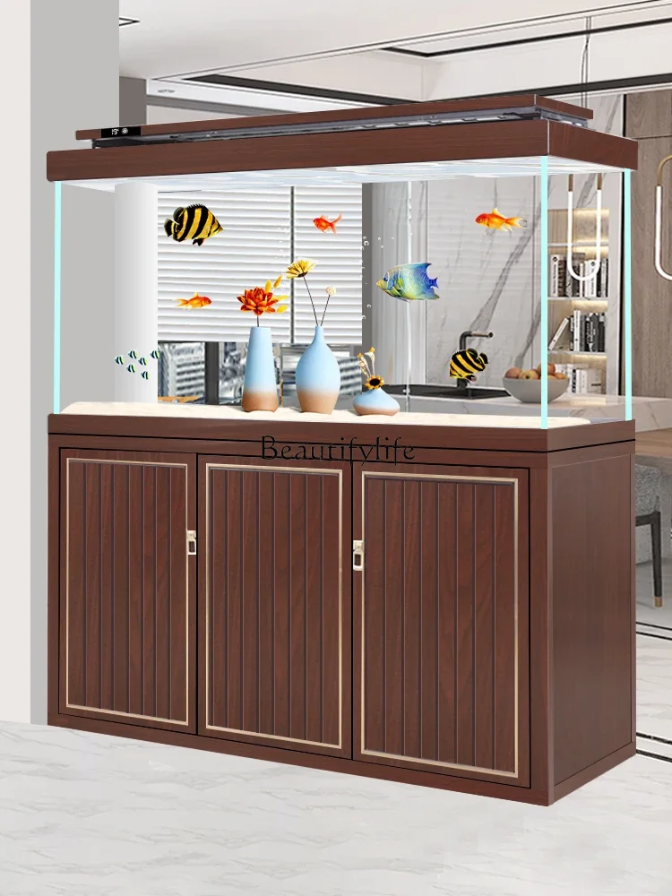 

yj9 2024 New Bottom Filter Tank Super White Living Room Entrance Hallway with Fish Tank Large Floor Ecological Aquarium