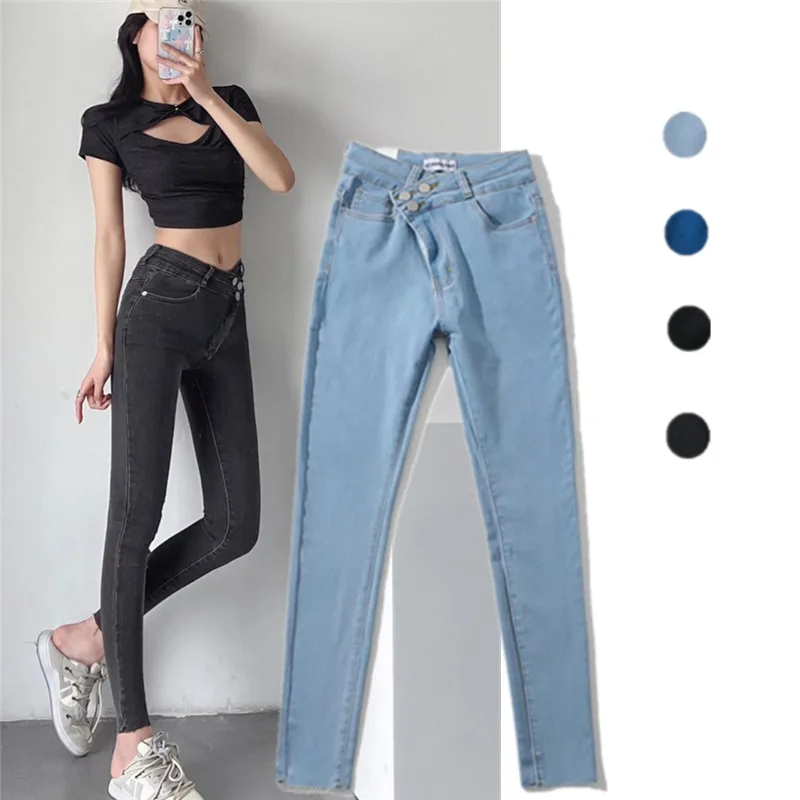 

Американские ретро-джинсы с двойной диагональной талией, эластичные, утягивающие, на флисовой подкладке, с манжетами, облегающие, повседневные, зауженные джинсы-карандаш