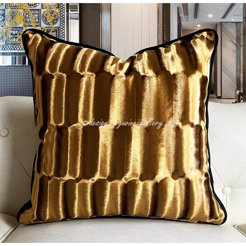 GUVINCI Luxury Gold-Toned Ribbed Velvet Throw Pillow Cases Modern Abstract Decorative Cushion Cover Enhance Your Home Decor