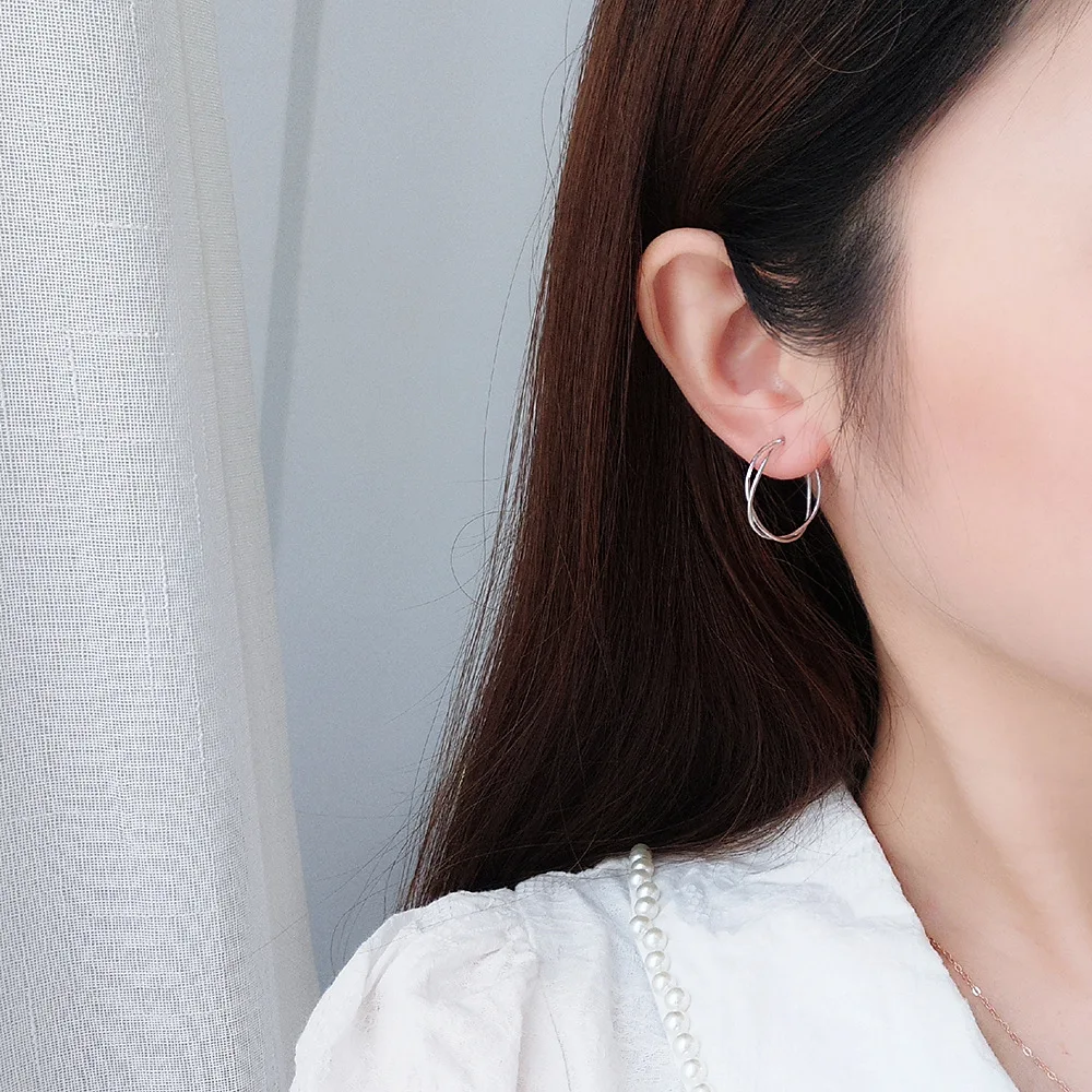 Sterling Silver Interwoven Stud Earrings for Women in Korean Nightclub Style - Bold and Edgy