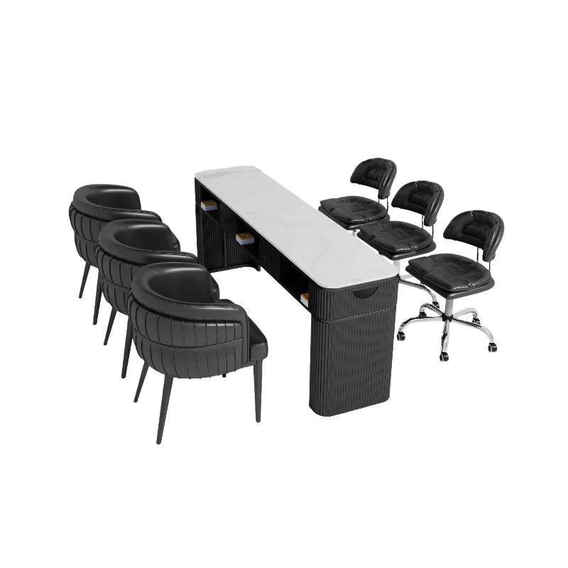 New Marble Surface Nail Art Table and Chair Set Black Fashion Internet Celebrity Nail Art Table