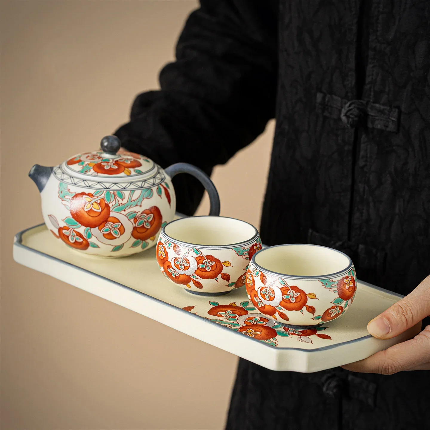 Multicolor Luxury Tea Maker Tools Full Set Colorful Flowers Gift Teapot Teacup Kung Fu Tea Set Gift for Elders Travel Tea Set