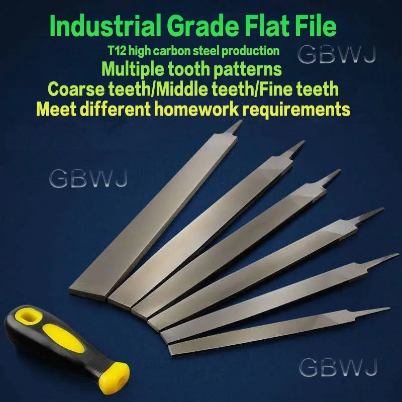 6/8/10/12/14/16 Polegada t12 arquivo de aço alto carbono arquivo plano fino/médio/grosso dentado arquivos planos raspas ferramenta arquivo mão 1pcs