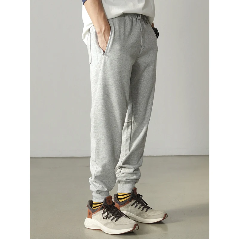 Autumn American Retro Drawstring Terry Cloth Knitted Sweatpants Men's Simple Washed Sports Running Loose Casual Ankle-tied Pants