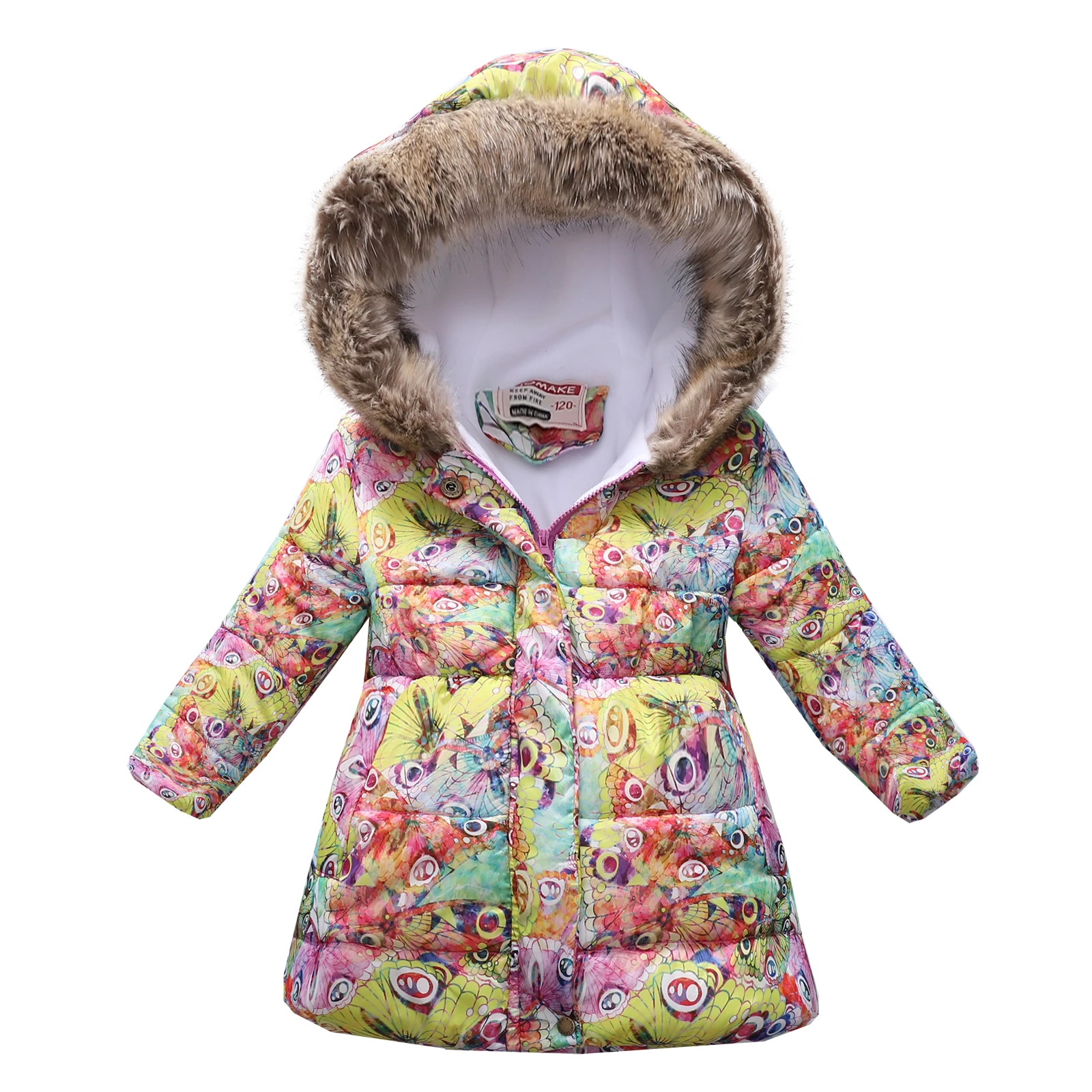 Warm & Stylish: Girls' Warm  Coat with Flower Print & Fleece Hood - Perfect for Winter!