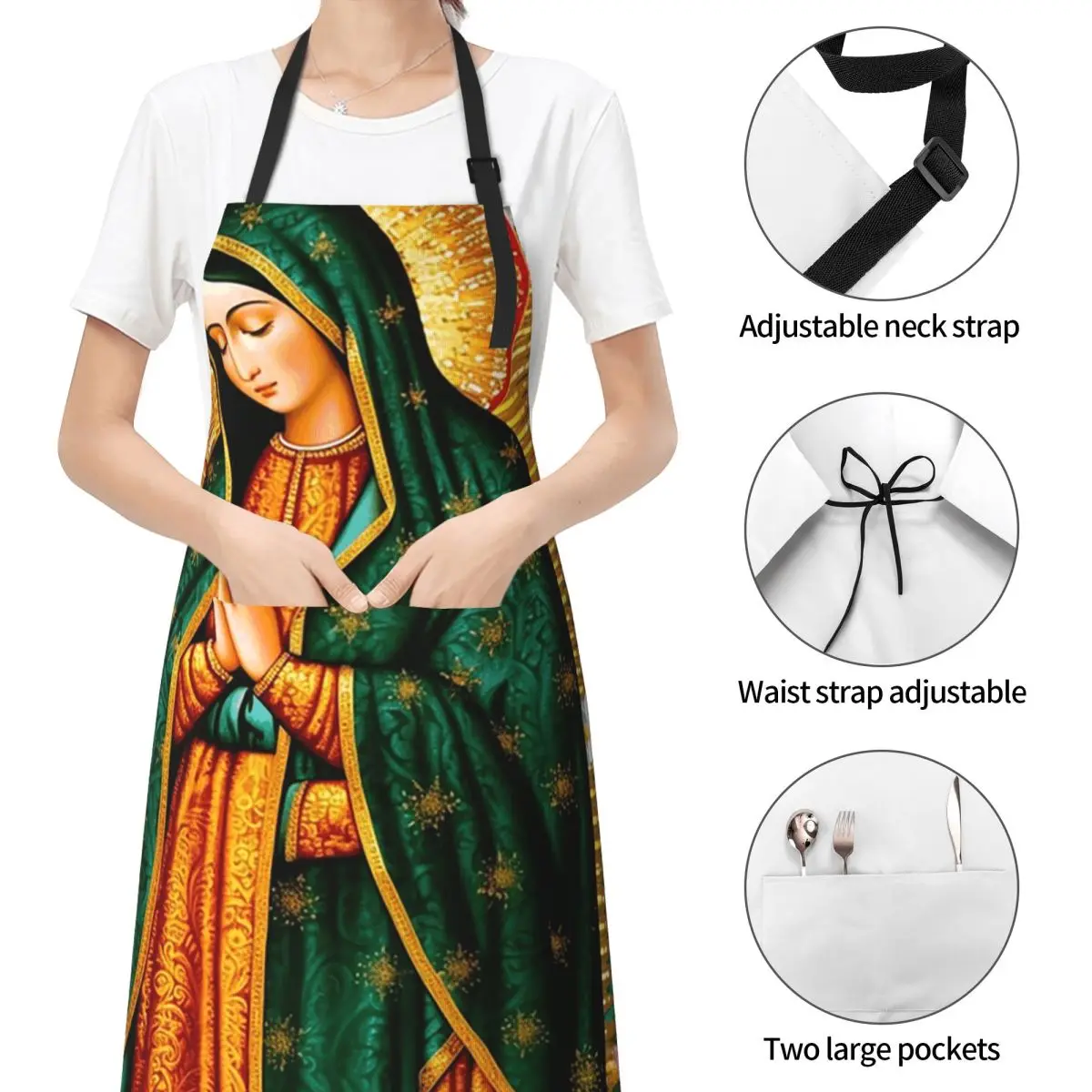 سيدة غوادالوبي مريم العذراء مآزر المكسيكية الشيف الخبز Tablier أكمام مريلة المطبخ بينافور للنساء الرجال البستنة #4