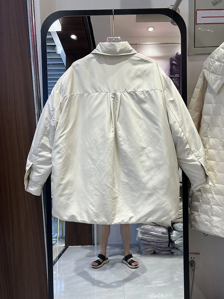 Women fashion shirt collar loose medium to long versatile slimming and stylish coat Korean version lightweight down jacket
