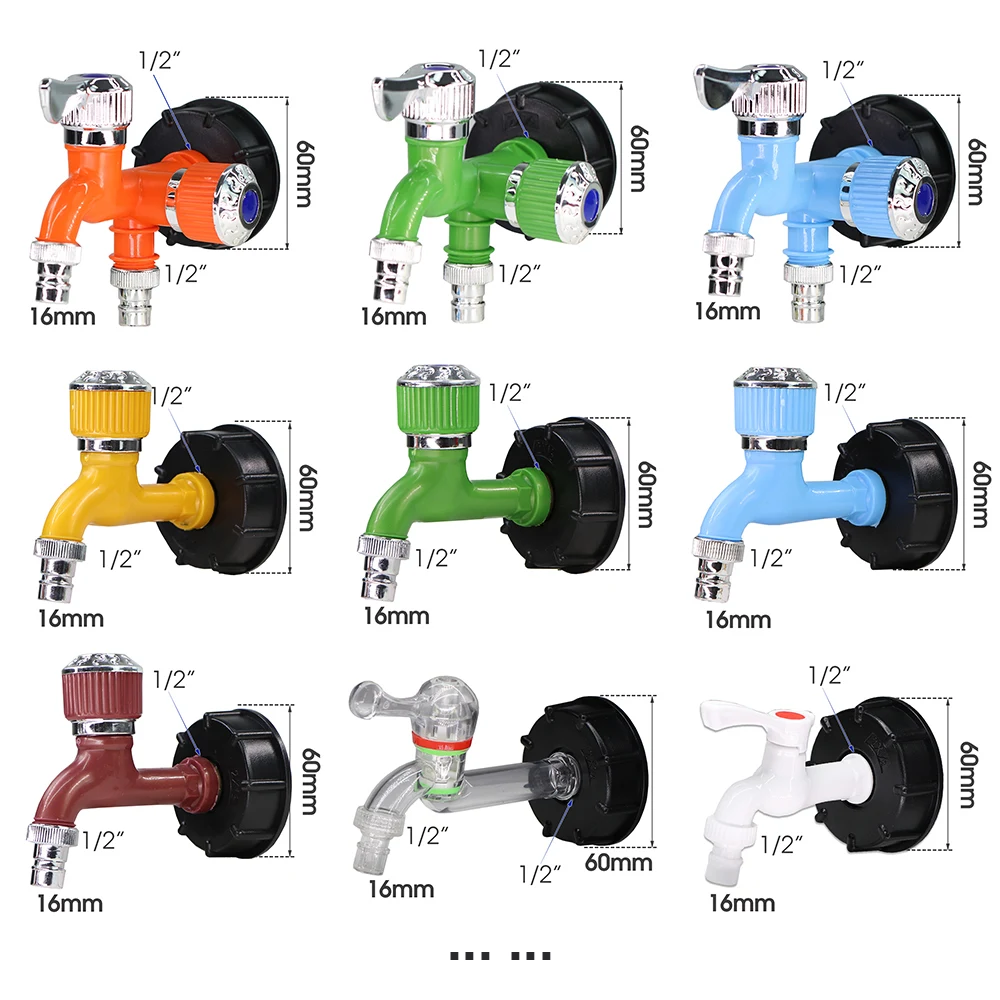 IBC Tote Water Tank Adapter 60MM Coarse Thread Plastic Hose Faucet Water Shut-Off Valve 2-Way 1-Way Tap Garden Connector Replace