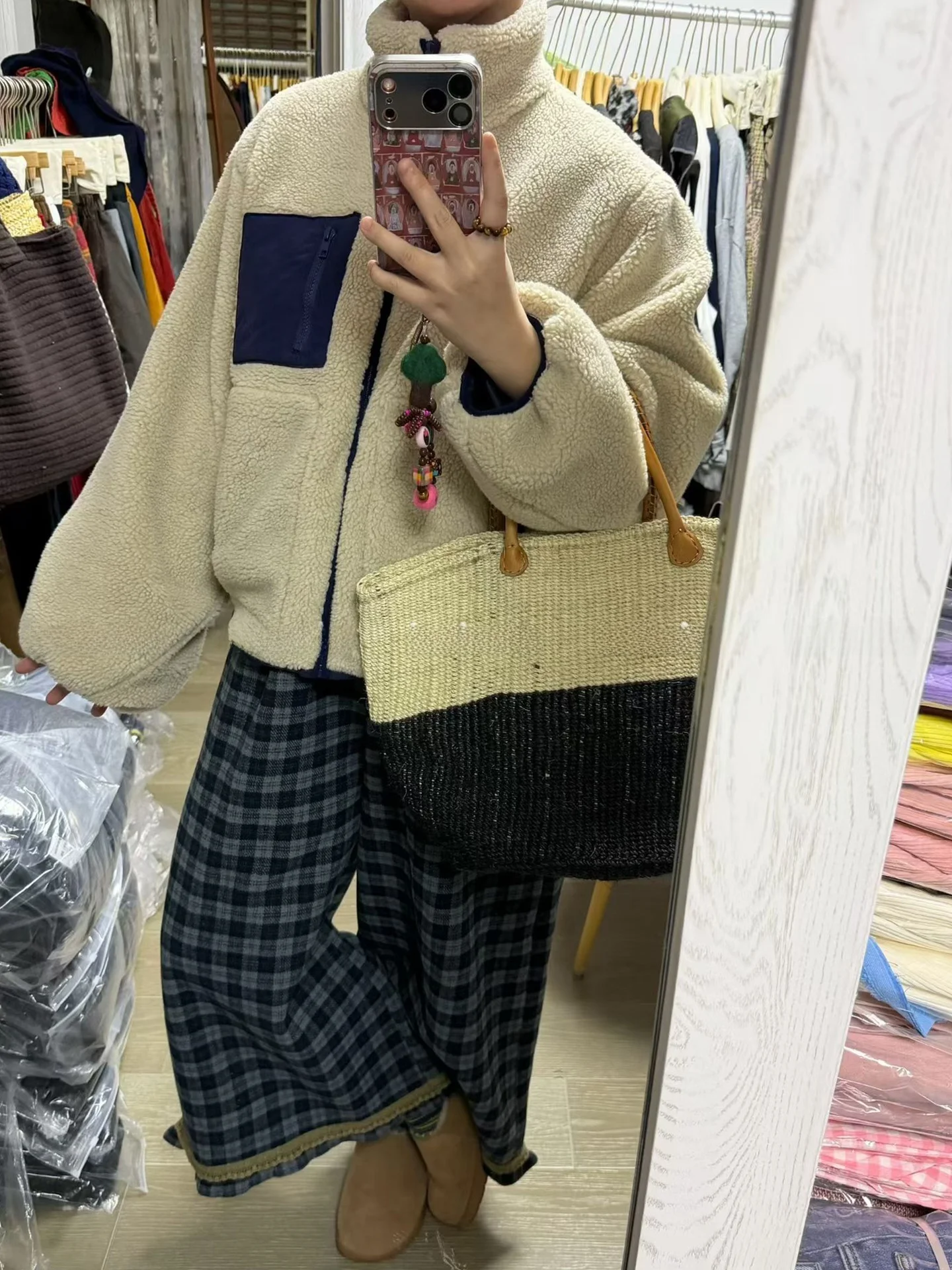 

Зимние винтажные японские сине-фиолетовые брюки в клетку с кружевной отделкой, расклешенные брюки больших размеров для женщин