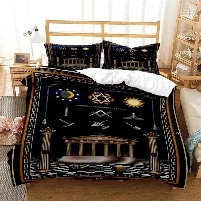 3D Print Masonic Freemason Illuminati Bedding Set Double Twin King Duvet Cover Comforter Pillowcase Boys Girls Adults Bedroom