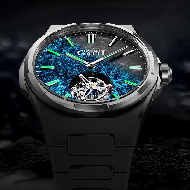 

BONEST GATTI новые немецкие мужские часы с турбийоном, мужские механические часы из углеродного волокна, светящиеся часы, изысканная подарочная коробка