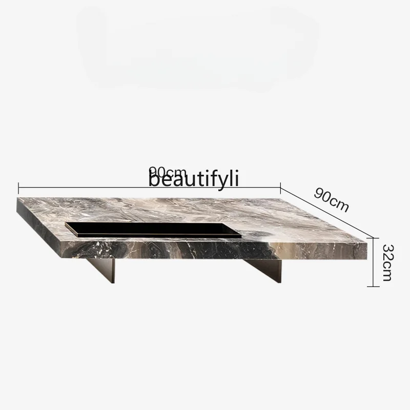 

zq Italian Natural Marble Square Tea Table Combination Living Room Small Apartment Household Tea Table