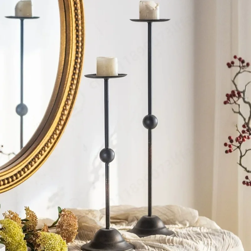 French Retro Iron Candle Holder, Tall Candlestick for Dining Room Entryway, Luxury Aromatherapy Table Decor