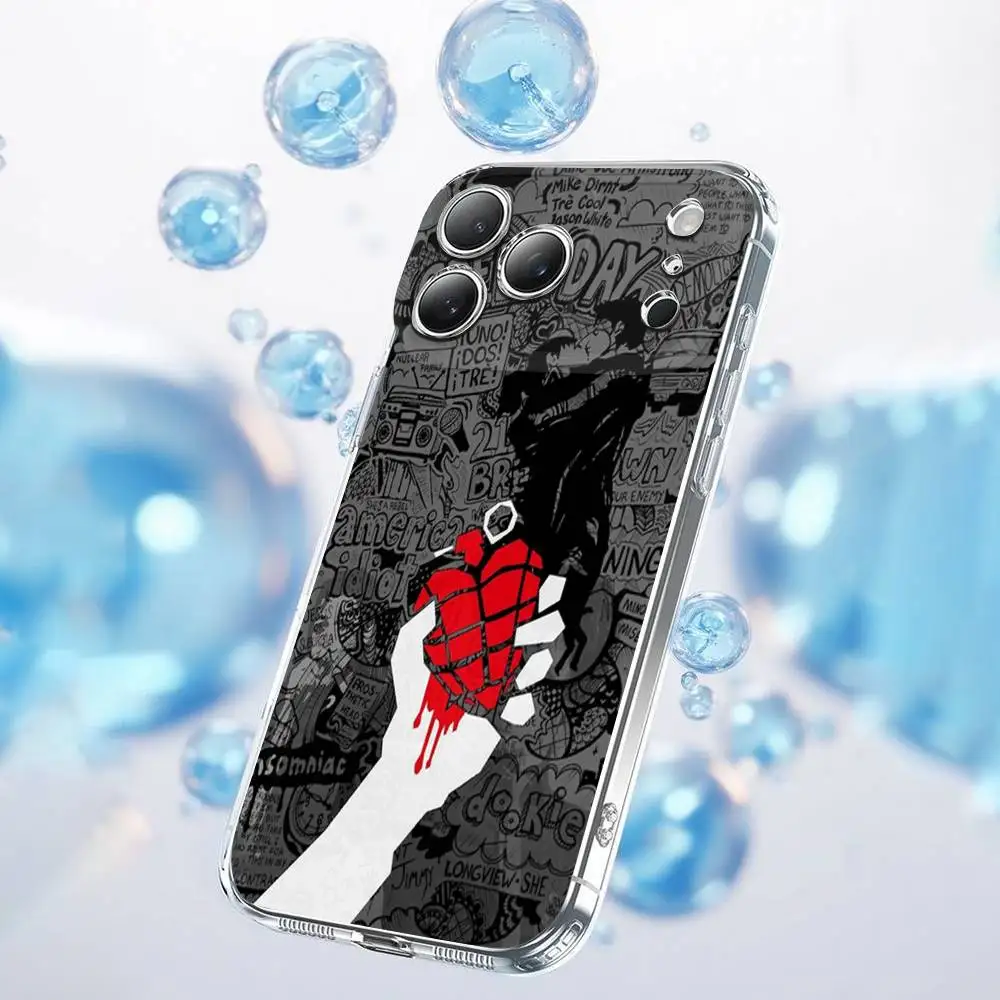 iPhone 17、16、15、14、13、12、11 Plus、Pro、Max、Plus、E、SE4、Air、Mini用透明G-Green Dayバンドカバー付きスマホケース