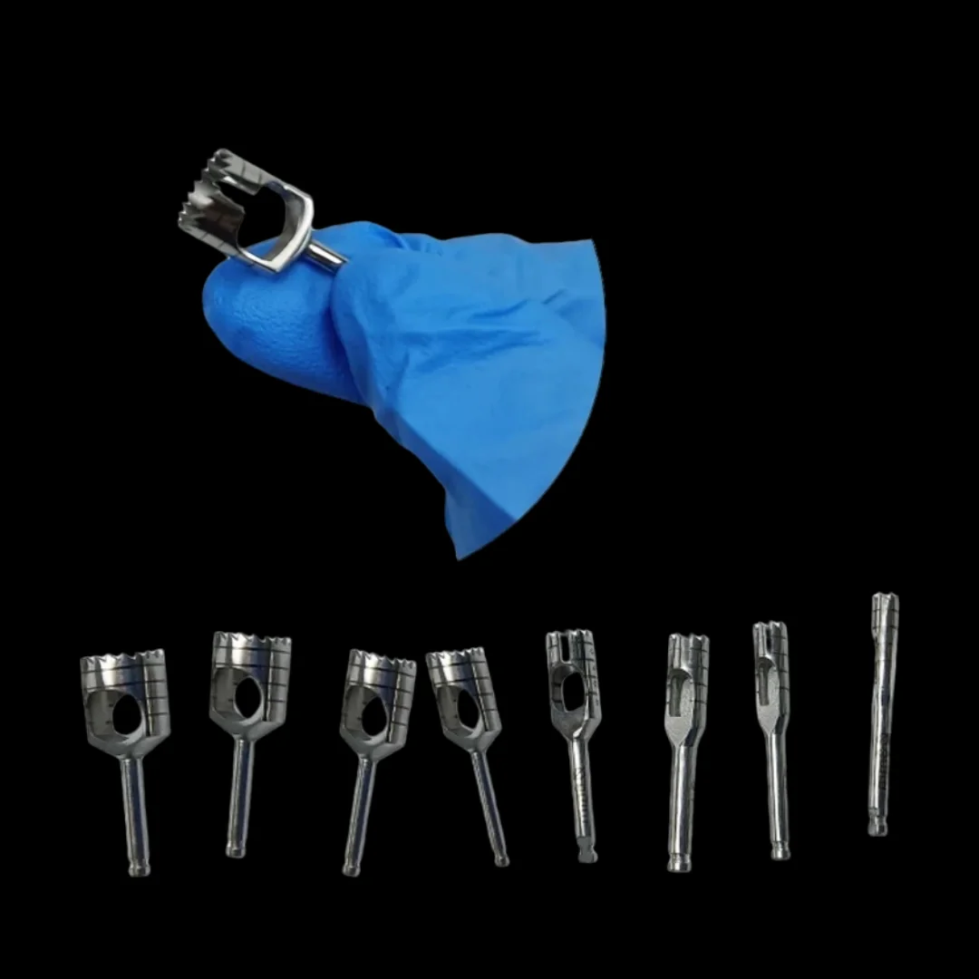 8Pcs Dental Implant Trephine Drill Kit with Bur Holder, Surgical Bone Grafting Instruments for Implantology Dentistry