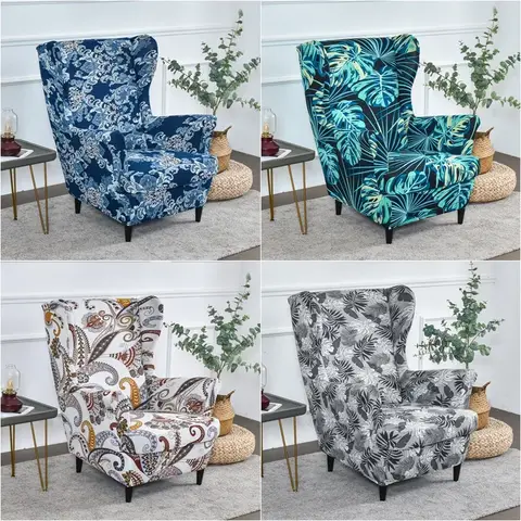 Tropical Plant Wing Chair Cover Elastic Spandex Relax Armchair Covers Nordic Removable Sofa Slipcover Furniture Protector Cover