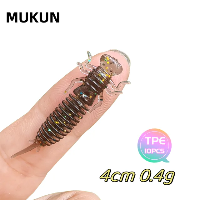 MUKUN 10 sztuk TPE Mini miękkie przynęty 0.4g/40mm sztuczny robak silikonowy bas przynęty do jigowania bioniczna przynęta ważka larwa