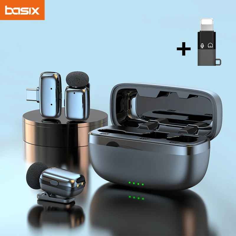 

Wireless Lavalier Microphone With Charging case Lapel Microphones Set Video Recording Mini Mic For Phone Android Live Broadcast