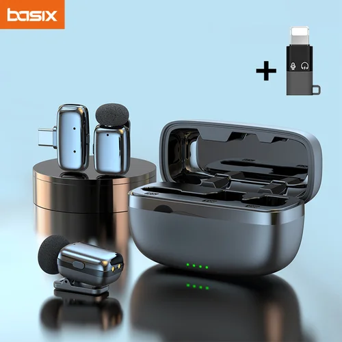 Micrófono Lavalier inalámbrico con estuche de carga, conjunto de micrófonos de solapa, grabación de vídeo, Mini micrófono para teléfono, transmisión en vivo de Android