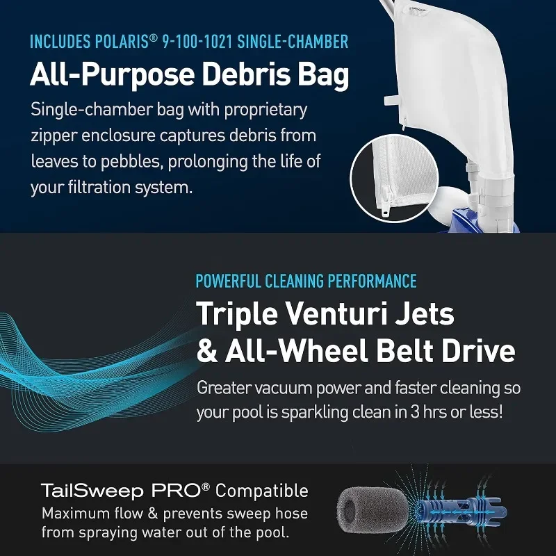 Vac-Sweep 360 Pressure Inground Pool Cleaner, Triple Jet Powered with a Single Chamber Debris Bag