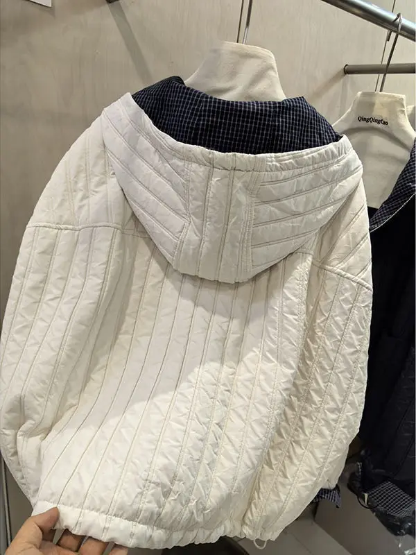 Casual Loose Versatile Cotton Jacket Women's Design Sense Plaid Splicing Elegant Outerwear Autumn Winter New Arrival