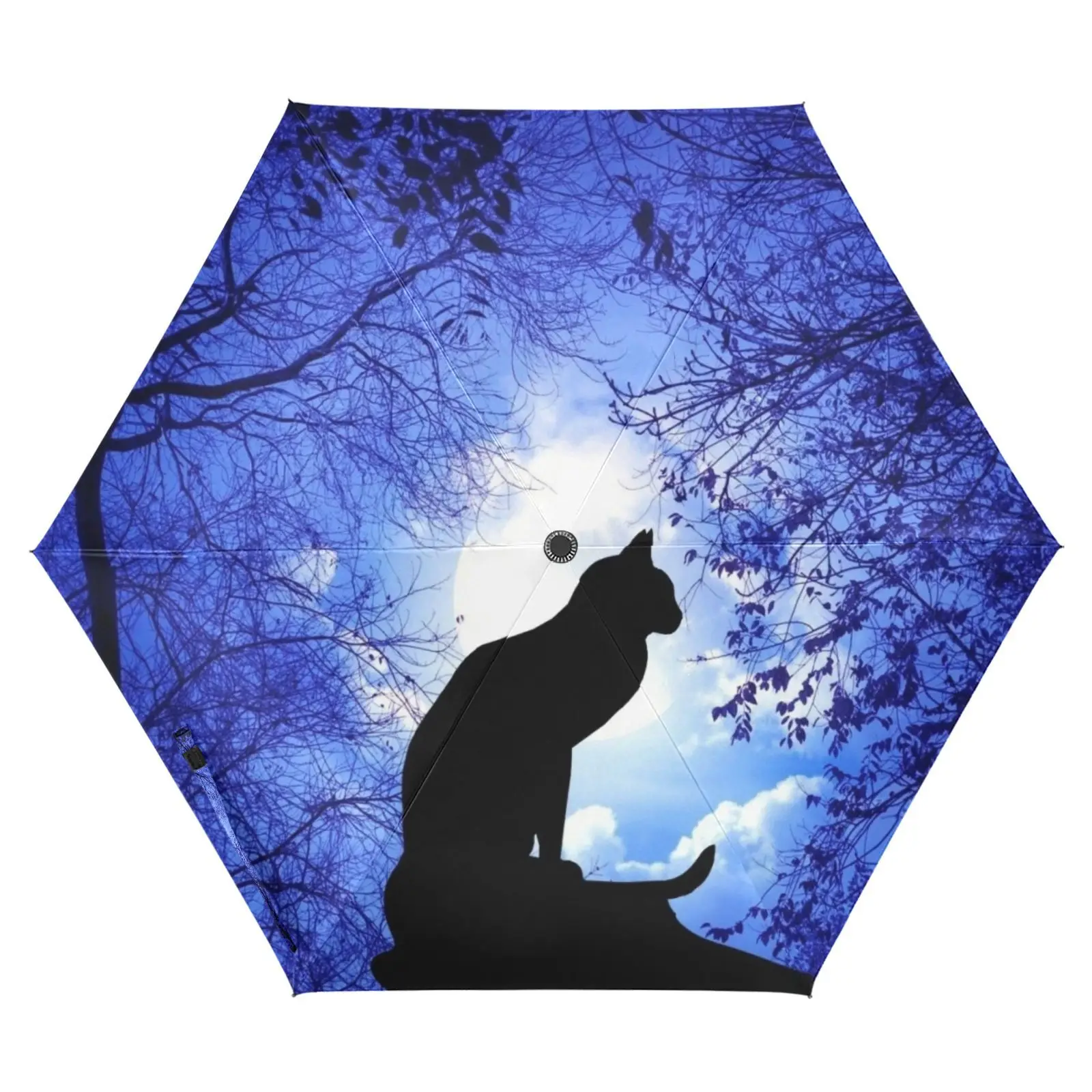 

Three Folding Umbrella Rain Women Halloween Cat Design Sun Protection Anti-UV Fully Automatic Umbrella Parasol Sunshade 6 Ribs