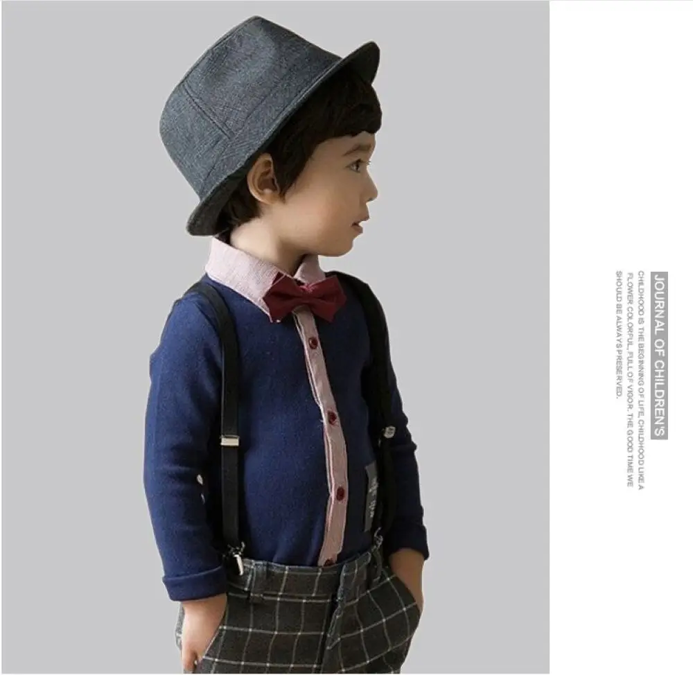 Winter Boy Shirt Set~Fashionable England Style Thick Velvet Boy's Clothes Set/Boy's Attrie+free Bowtie & Strap 929