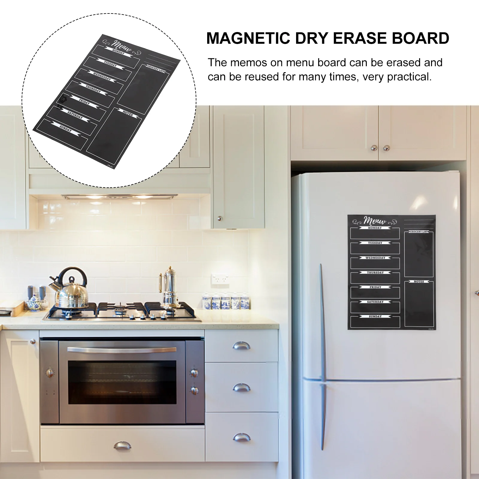 لوحة قائمة مغناطيسية للثلاجة، سبورة سوداء قابلة لإعادة الاستخدام، كتابة سلسة، مسح جاف، لوحة مسح جاف للمكتب المنزلي للثلاجة #1