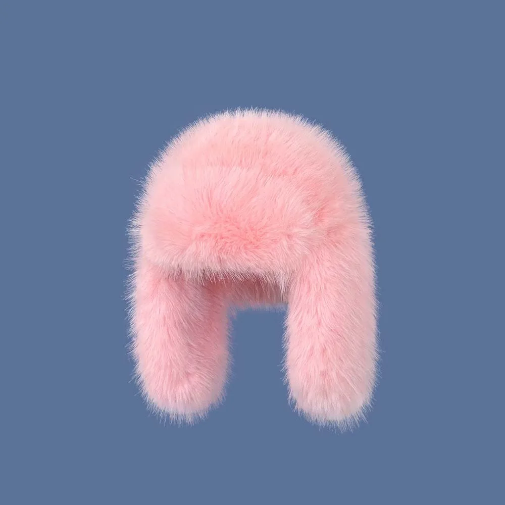 

Plush Solid Color Men Women Pilot Hat Anti-cold Windproof Faux Fur Pilot Cap Soft Warmer Ear Protection Hat Outdoor