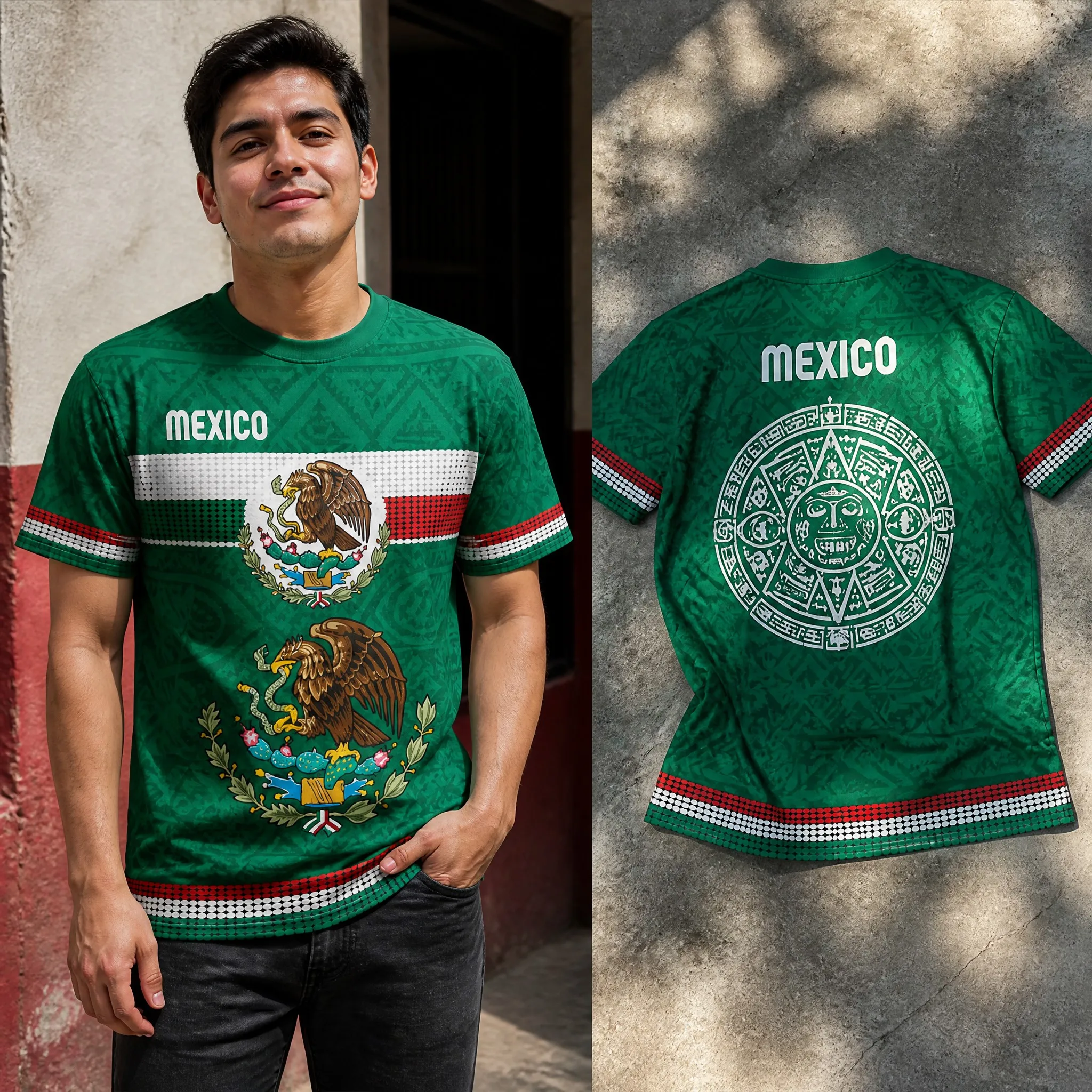 Mens Round Neck T Shirt Mexico Aztec Calendar Graphic Short Sleeve Casual Summer Tops with Eagle Crest Prints for Men Daily Wear