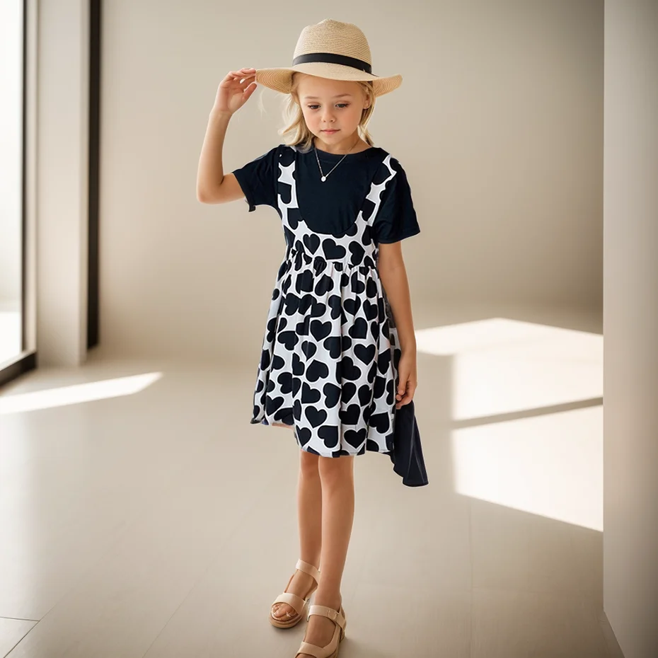 Dress Girl Heart Pattern Girls Dresses Summer Children Party Dress Casual Style Childrens Clothing 6 8 10 12 14