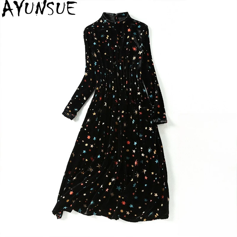 

AYUNSUE черные платья женские элегантные длинные платья для женщин платья с длинными рукавами осенне-зимнее платье женская одежда халат Femme