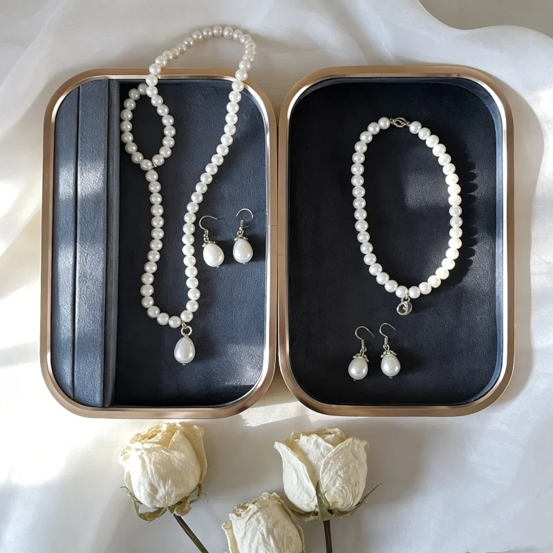 Jewelry Display Tray, Gold Frame & Grey Velvet Lining, Dustproof Storage for Bracelet Necklace Ring