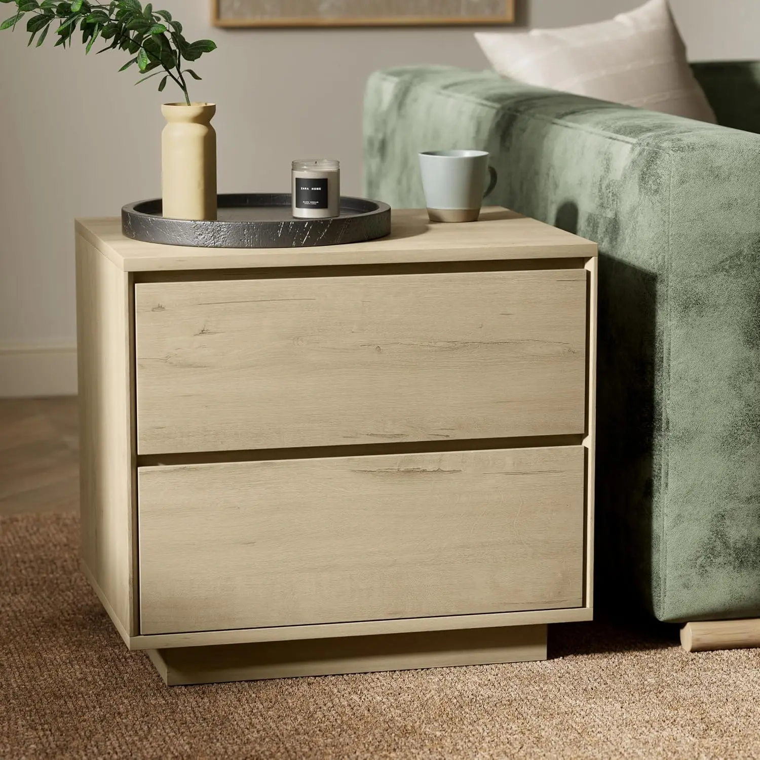Mid Century Modern End Table with 2 Drawers, Wooden Nightstand Bed Side Table with Storage Bedside Night Stand for, Customized