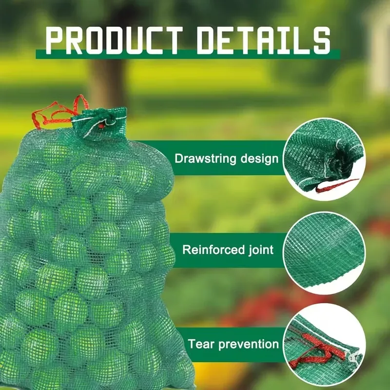 50 قطعة من حقيبة شبكية قابلة لإعادة الاستخدام، تصميم برباط كبير جدًا وجيد التهوية وقابل للغسل لأكياس تخزين الخضروات الطازجة