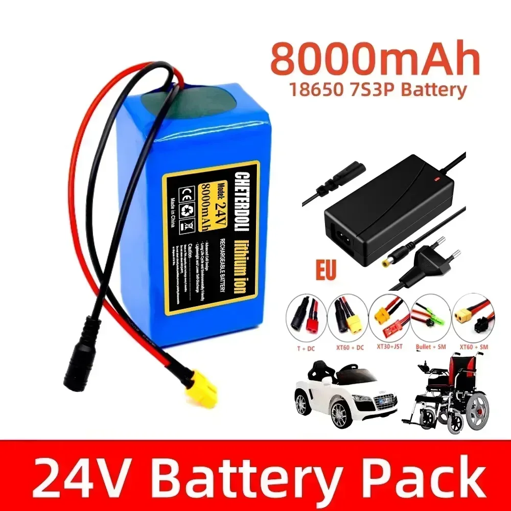 24V 8000mAh Ultra-Large Capacity Lithium Battery Pack – 7S3P Rechargeable with Charger, for Wheelchair/scooter/Golf Trolling