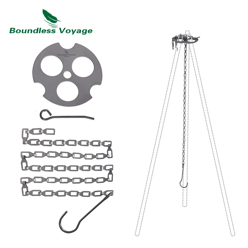 Boundless Voyage Titanium Hanging Chain with Hooks Fixed-loop for Pot Cup Grill Bird Feeders Hanging Basket Outdoor Indo