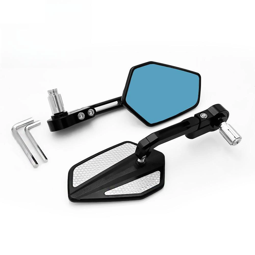 1 Pair Rearview Mirrors Adjustable With Blue Glass For Motorcycle CNC Universal Scooter Bar End Handlebar Rear View Mirror