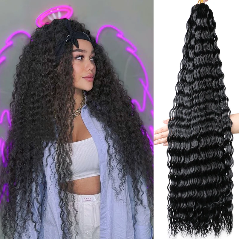 Full Star Synthetic Light Weight Deep Wave Crochet Hair Pink Brown Ocean Wave 32 Inch Afro Curls Ombre Braiding Hair Extensions