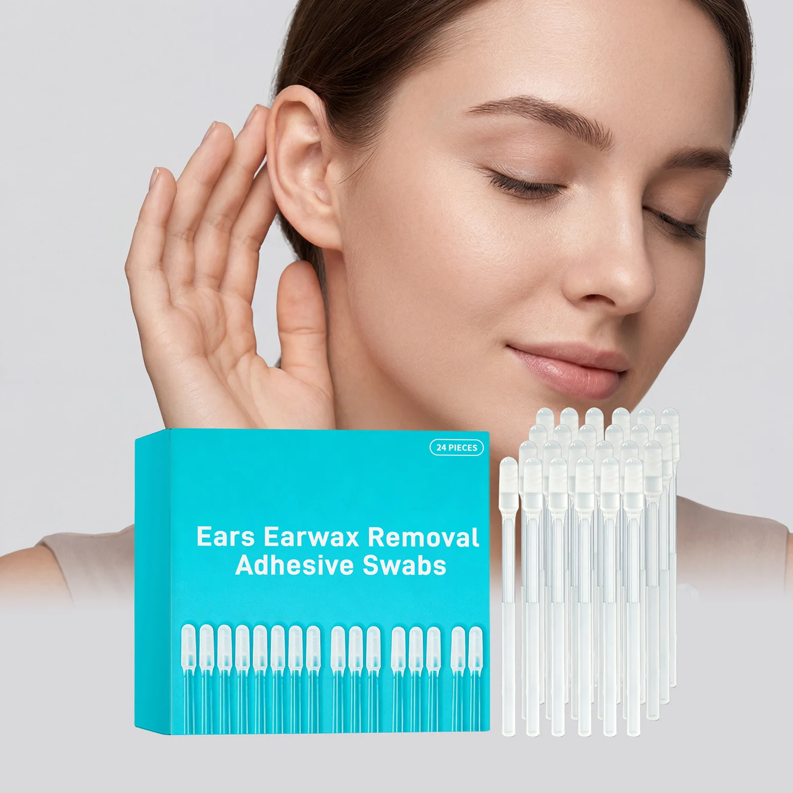 24PCS Adhesive Ear Swabs Disposable Earwax Removal Sticks Portable Box for Outer Ear Surface Cleaning Personal Ear Care Tools