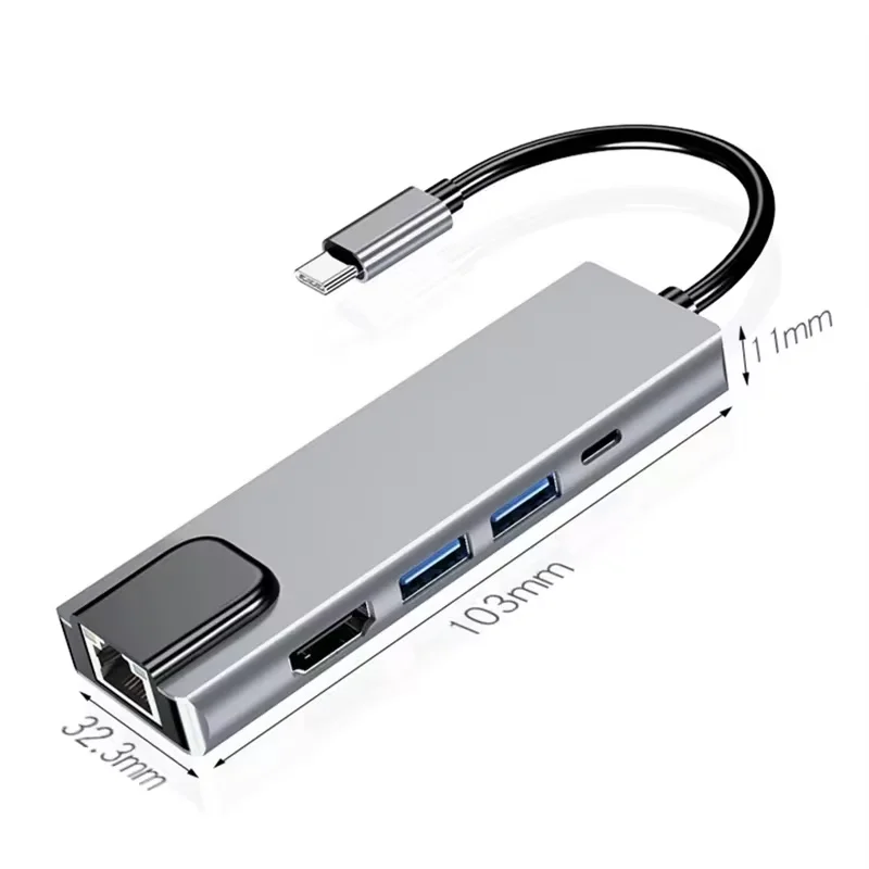 USB C 허브-4K HDMI 호환 USB 3.0 2.0, C타입 충전 PD 100W RJ45 100M 도킹 스테이션, 휴대폰 맥북 컴퓨터용