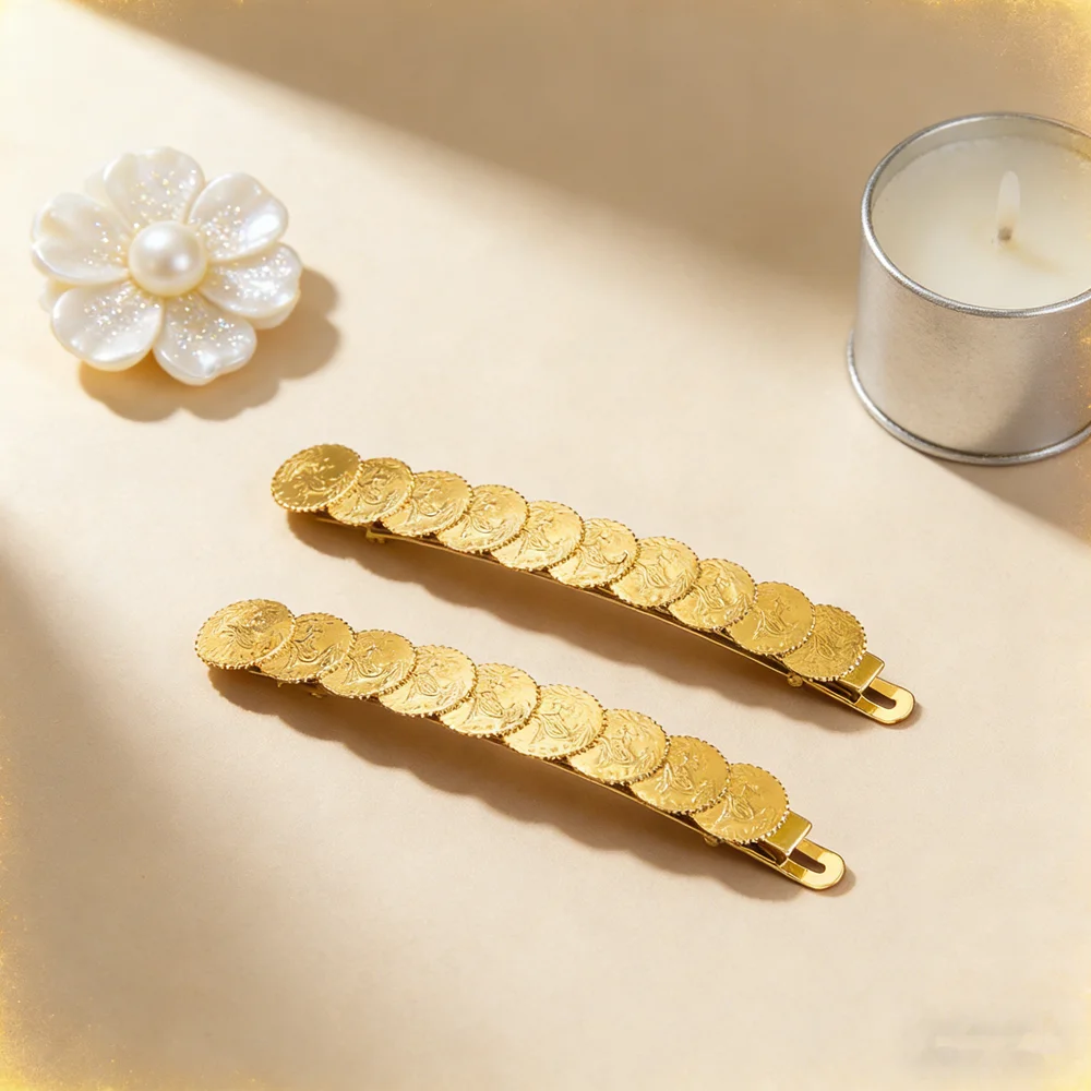 Exquisite 2Pcs Golden Coin Hair Clips Intricate Engraved Coin Design Ideal Gift Hair Accessories For Women Birthday Anniversary