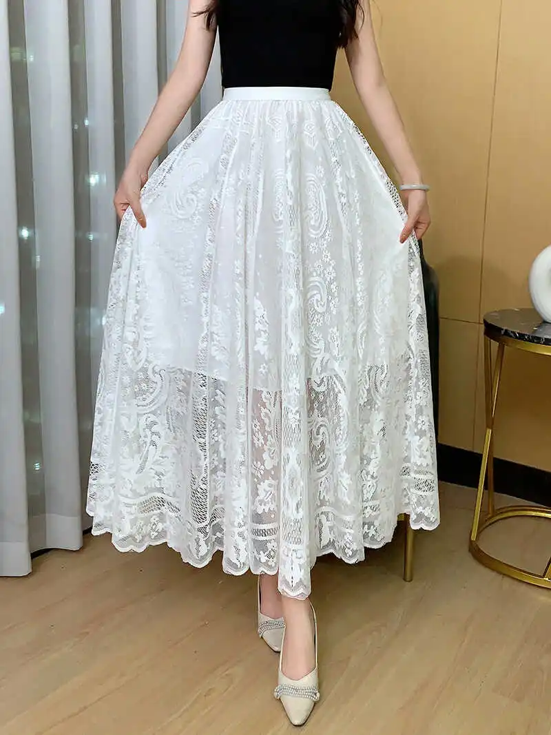 

SuperAen 2024 Summer New Lace Patch Fashion Casual Korea Skirt Long Skirts for Women