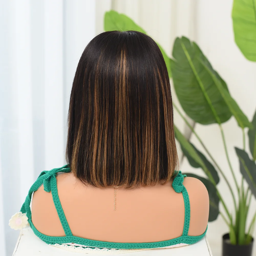 Highlight Bob Pruik 13X4 Lace Front Human Hair Pruiken Voor Vrouwen Peruaanse Korte Rechte Bob Lace Sluiting Pruik 1b/30 Highlight Bob Pruik