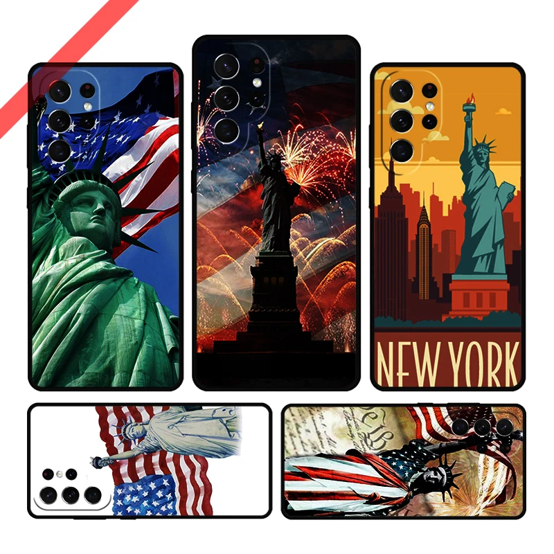 America Flag Statue of Liberty Phone Case For Samsung Galaxy S20 FE S21 S10 S23 Plus S24 S22 Ultra Note20 Note10 S9 S8 Cover