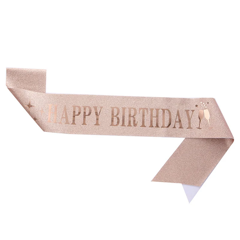 Fashionable Soft Birthday Party Ribbon Personalized Glitter Cloth HAPPY BIRTHDAY Print Bronzing Colorful Letters Shoulder Strap