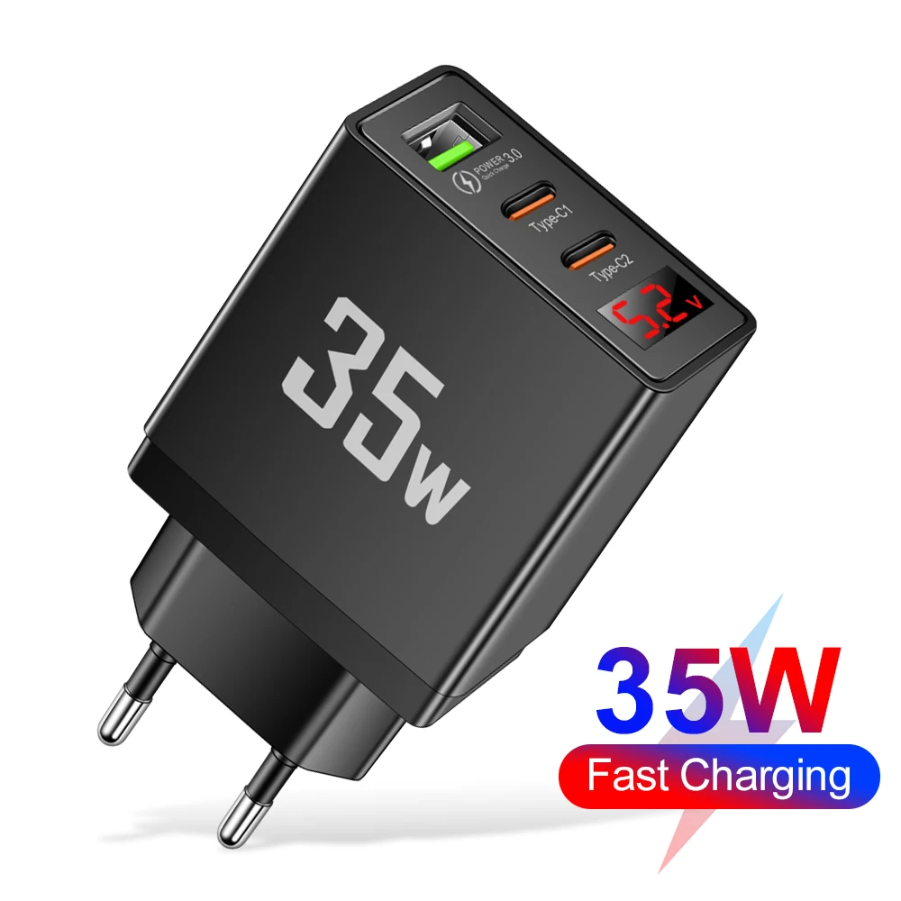 35W Type C Mobile Phone Adapter USB C Dual Port Fast Charger USB Quick Charge Wall Charger For iPhone 15 Xiaomi Samsung Oneplus